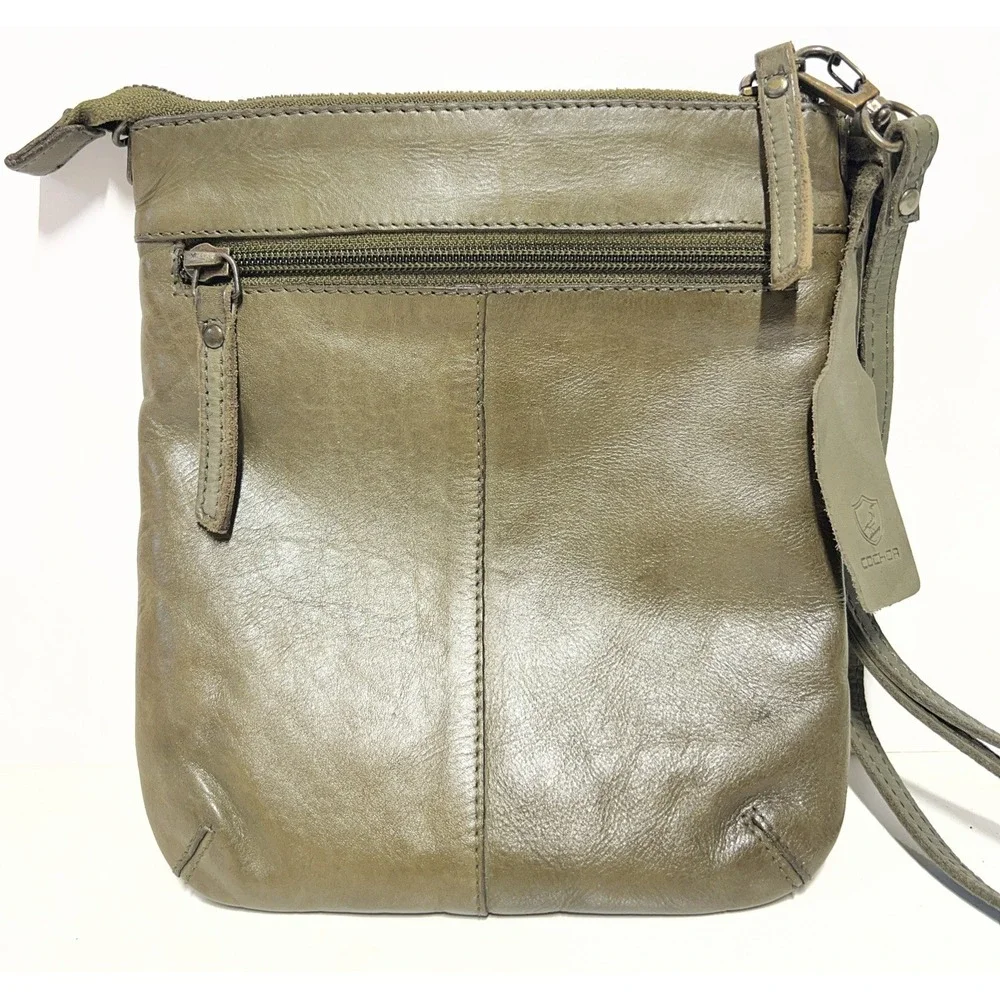 COCHOR Olive Green Soft Leather Crossbody Purse Travel Bag Adjustable Strap NWT